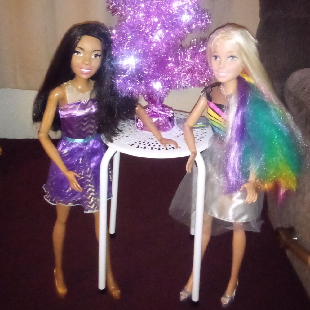 Lot of 2 Barbie My Size 28 inch Barbie Dolls Rainbow Hair & AA purple dress 👗